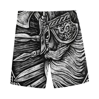Black And White Viking God Odin Print Men's Sports Shorts