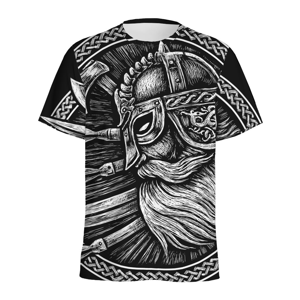 Black And White Viking God Odin Print Men's Sports T-Shirt