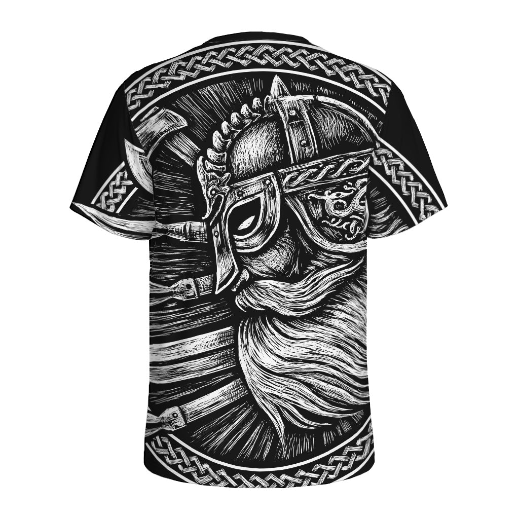 Black And White Viking God Odin Print Men's Sports T-Shirt