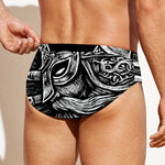 Black And White Viking God Odin Print Men's Swim Briefs