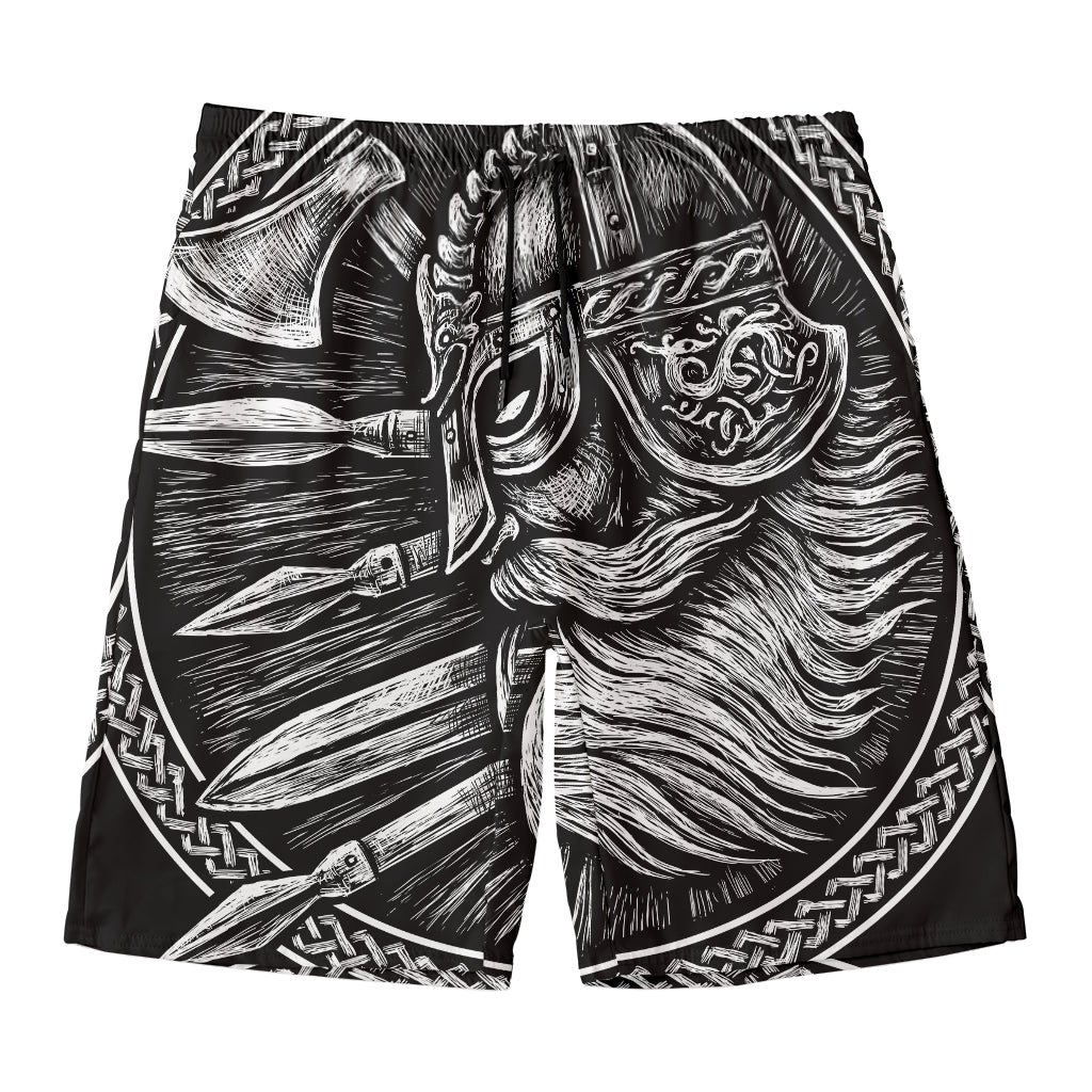 Black And White Viking God Odin Print Men's Swim Trunks