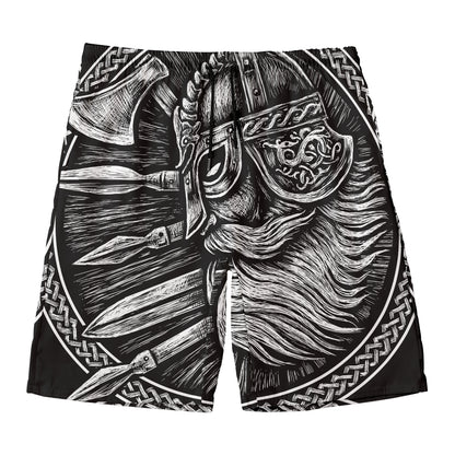 Black And White Viking God Odin Print Men's Swim Trunks