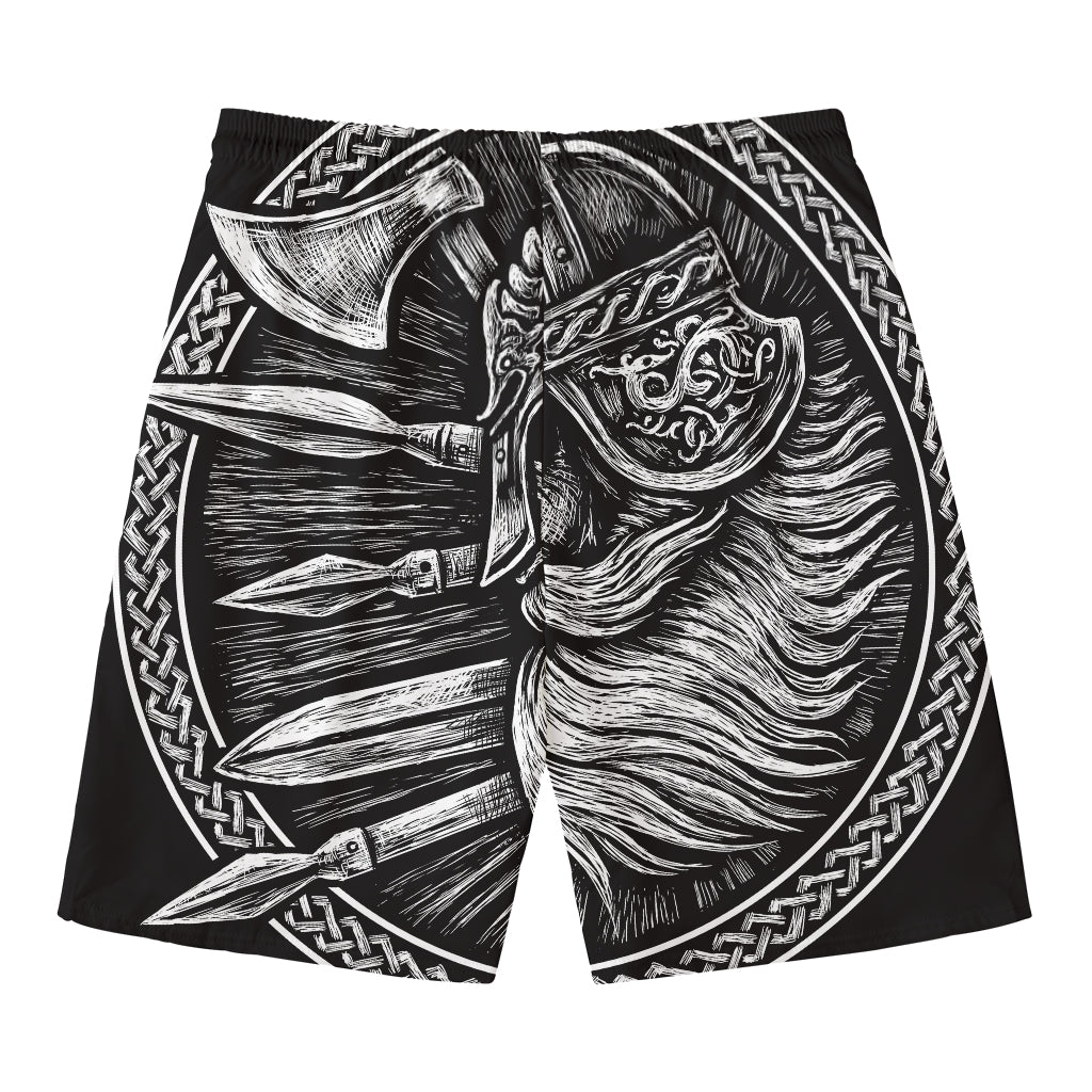 Black And White Viking God Odin Print Men's Swim Trunks