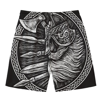 Black And White Viking God Odin Print Men's Swim Trunks