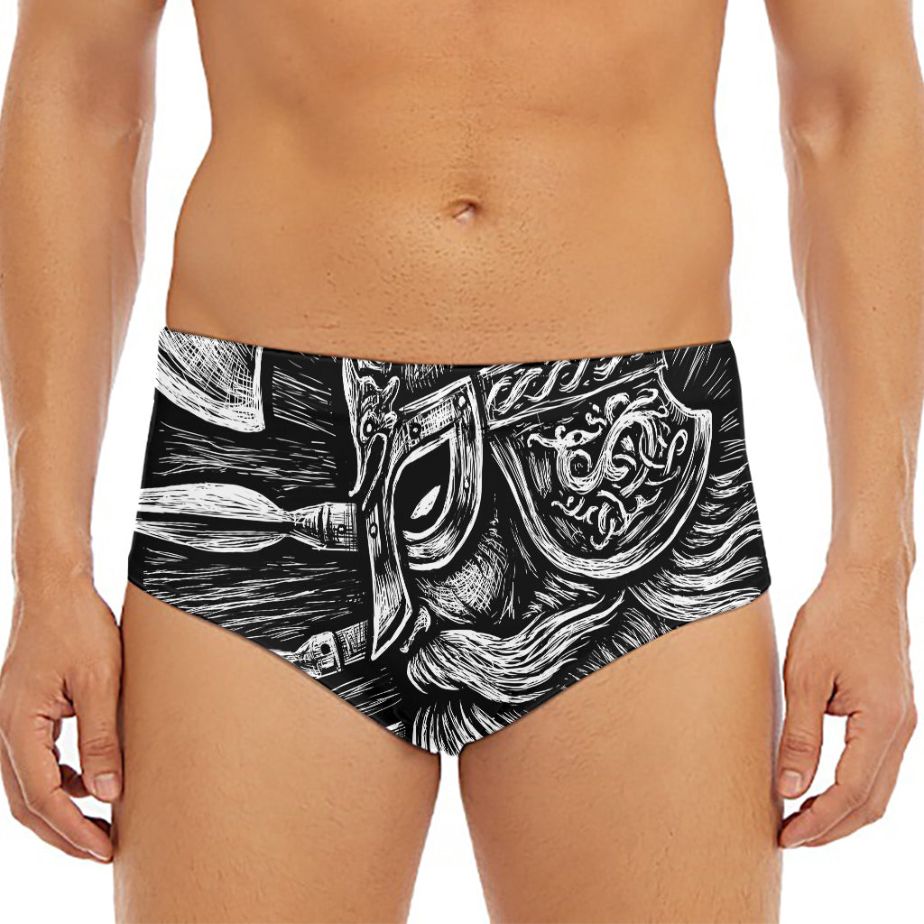 Black And White Viking God Odin Print Men's Triangle Swim Briefs