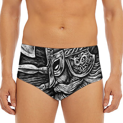 Black And White Viking God Odin Print Men's Triangle Swim Briefs