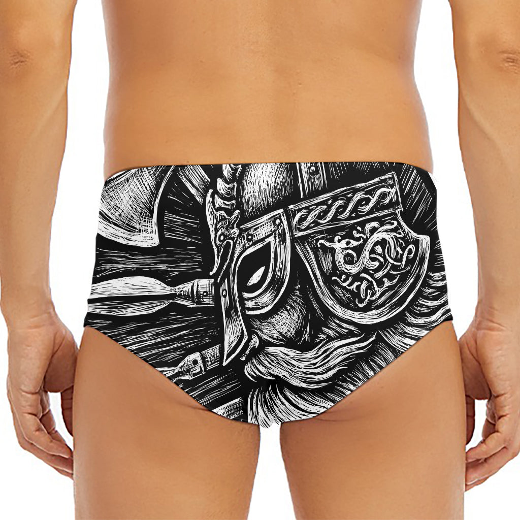 Black And White Viking God Odin Print Men's Triangle Swim Briefs