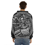 Black And White Viking God Odin Print Men's Velvet Pullover Hoodie