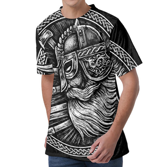 Black And White Viking God Odin Print Men's Velvet T-Shirt