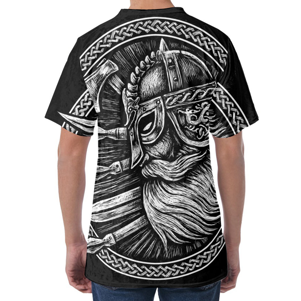 Black And White Viking God Odin Print Men's Velvet T-Shirt