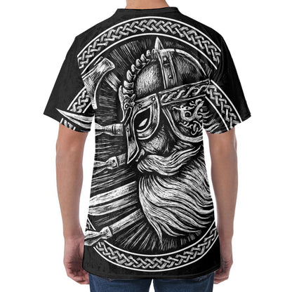 Black And White Viking God Odin Print Men's Velvet T-Shirt