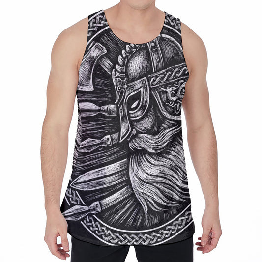 Black And White Viking God Odin Print Men's Velvet Tank Top