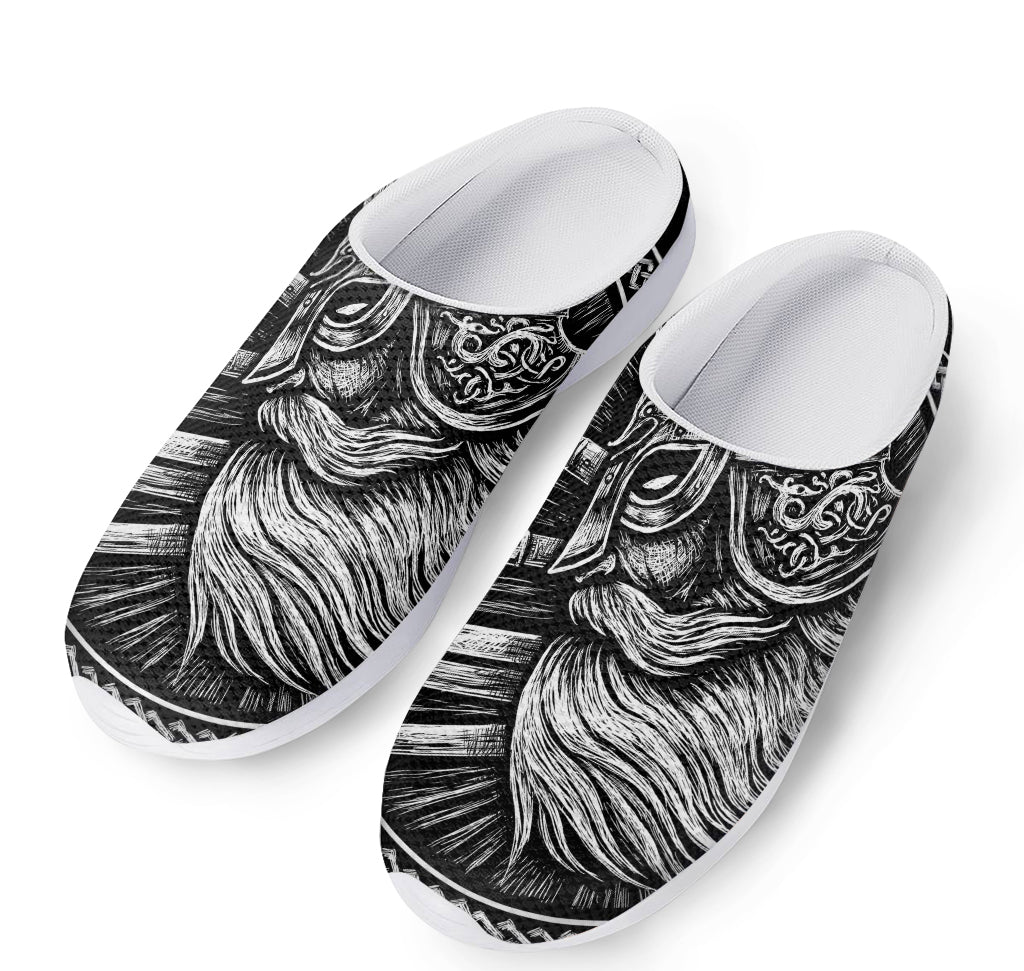 Black And White Viking God Odin Print Mesh Casual Shoes