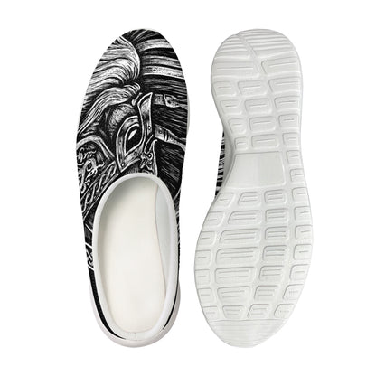 Black And White Viking God Odin Print Mesh Casual Shoes