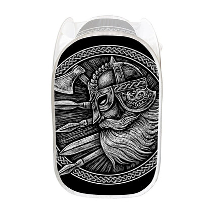 Black And White Viking God Odin Print Mesh Laundry Hamper