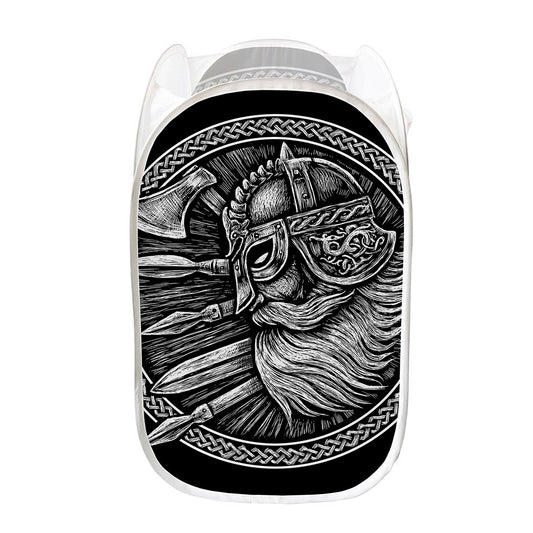 Black And White Viking God Odin Print Mesh Laundry Hamper