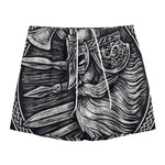 Black And White Viking God Odin Print Mesh Shorts