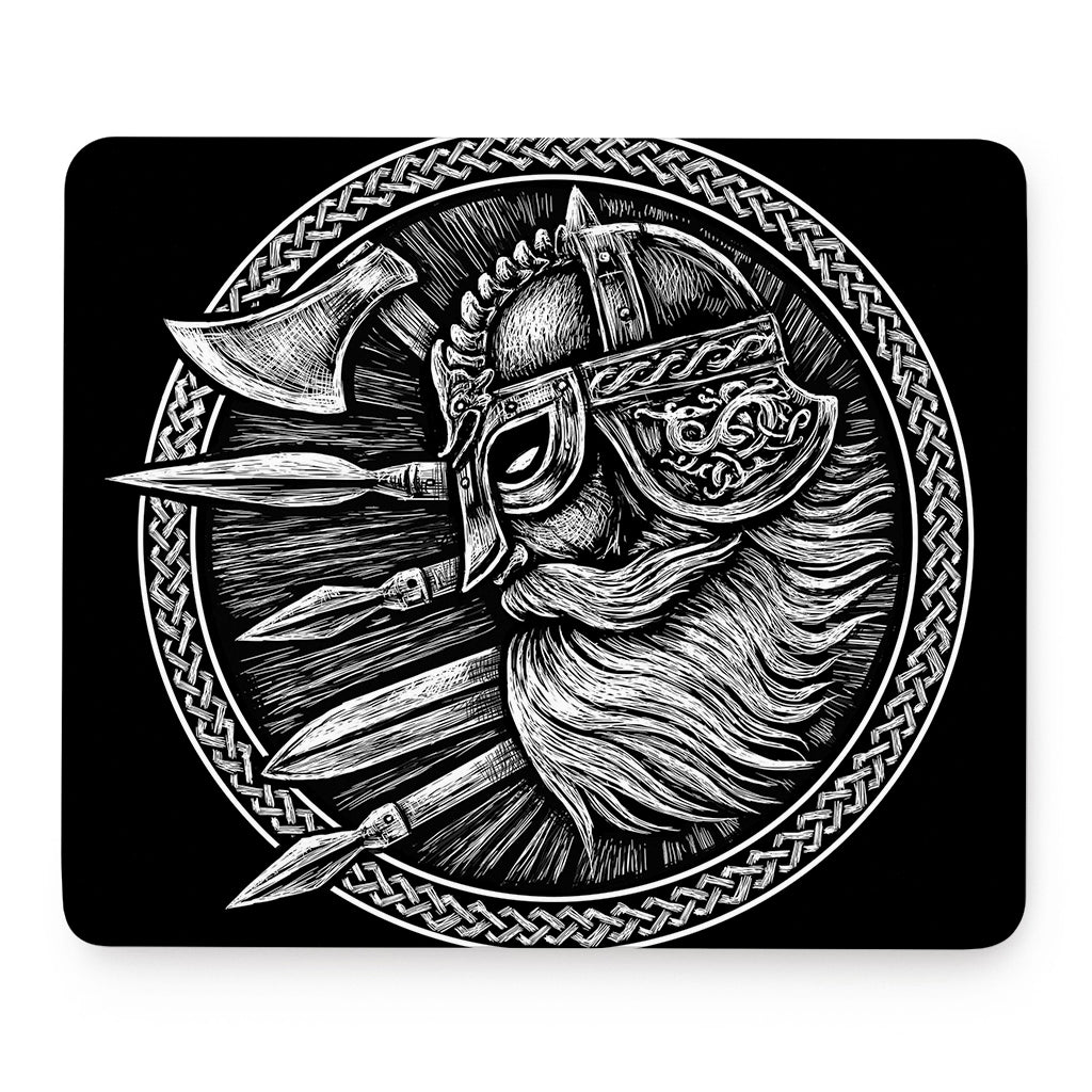 Black And White Viking God Odin Print Mouse Pad