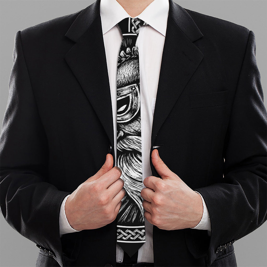 Black And White Viking God Odin Print Necktie