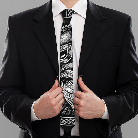 Black And White Viking God Odin Print Necktie