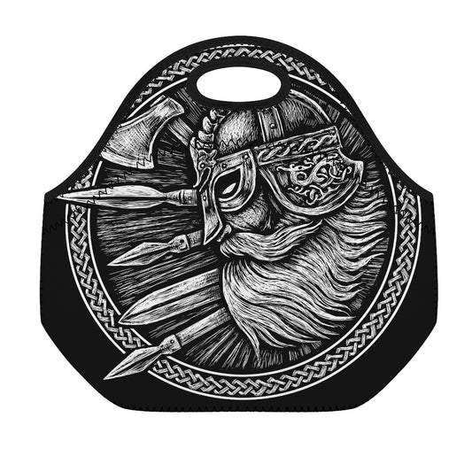 Black And White Viking God Odin Print Neoprene Lunch Bag