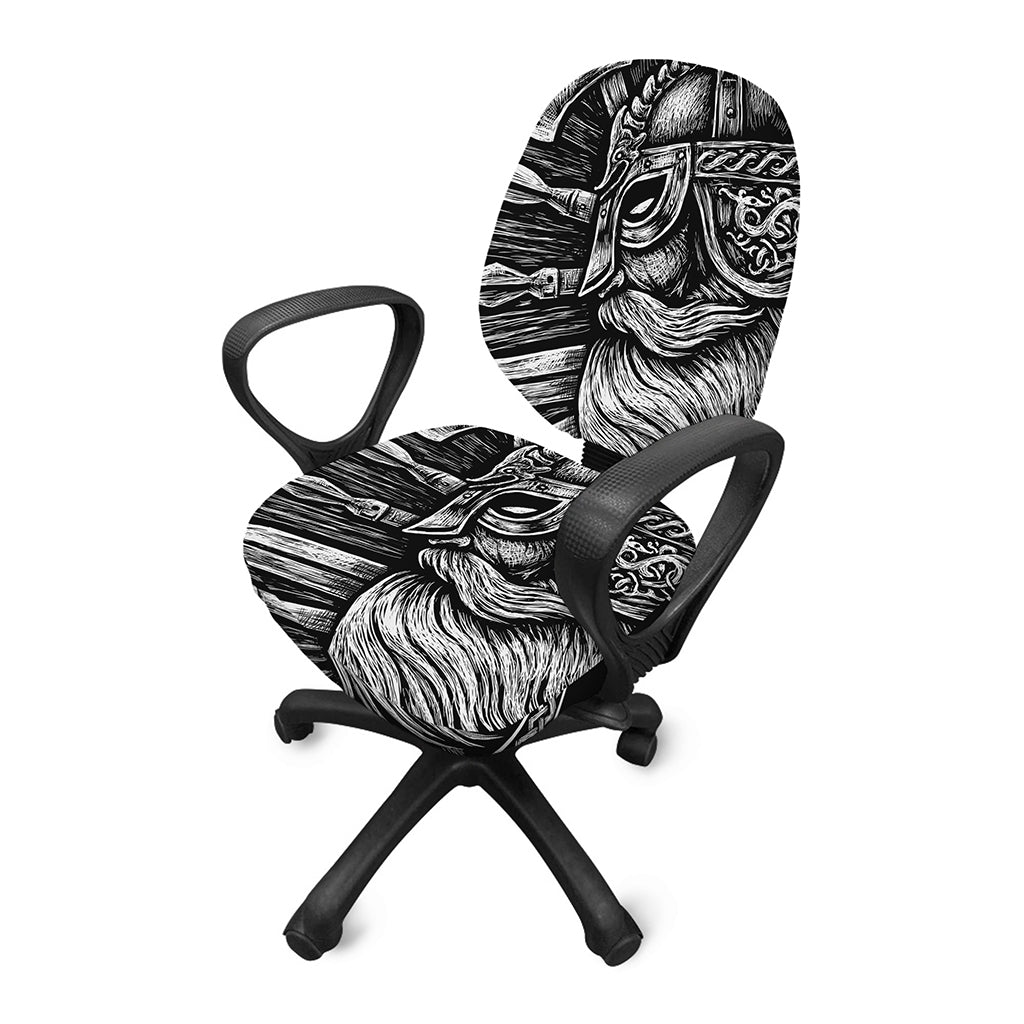 Black And White Viking God Odin Print Office Chair Cover