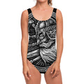 Black And White Viking God Odin Print One Piece Swimsuit