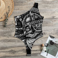 Black And White Viking God Odin Print One Shoulder Bodysuit