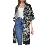 Black And White Viking God Odin Print Open Front Beach Cover Up