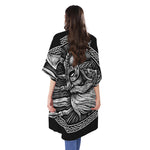 Black And White Viking God Odin Print Open Front Beach Cover Up