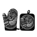 Black And White Viking God Odin Print Oven Mitt And Pot Holder Set