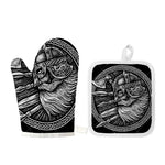 Black And White Viking God Odin Print Oven Mitt And Pot Holder Set