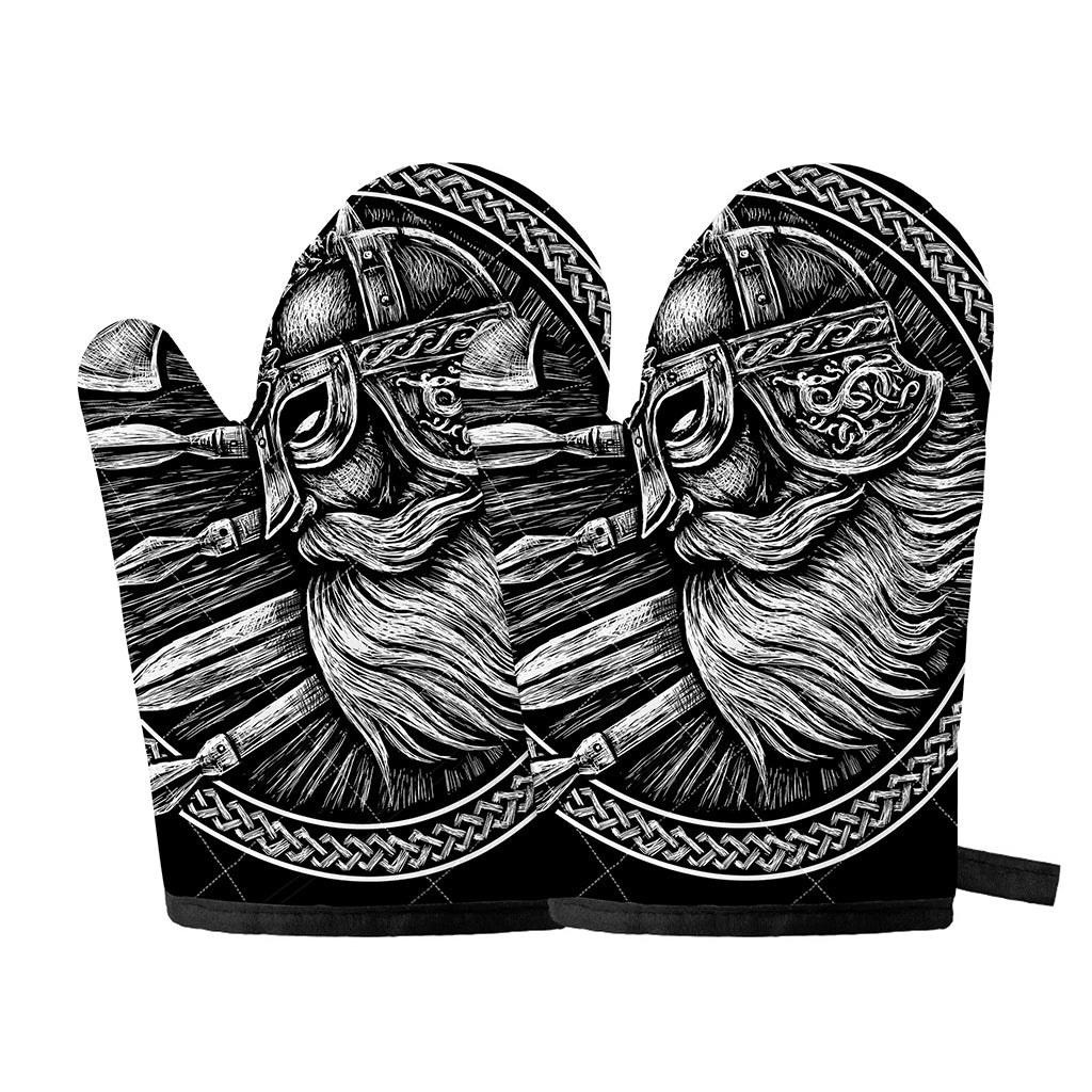 Black And White Viking God Odin Print Oven Mitts