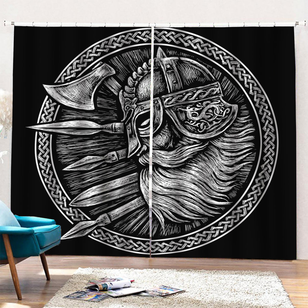 Black And White Viking God Odin Print Pencil Pleat Curtains