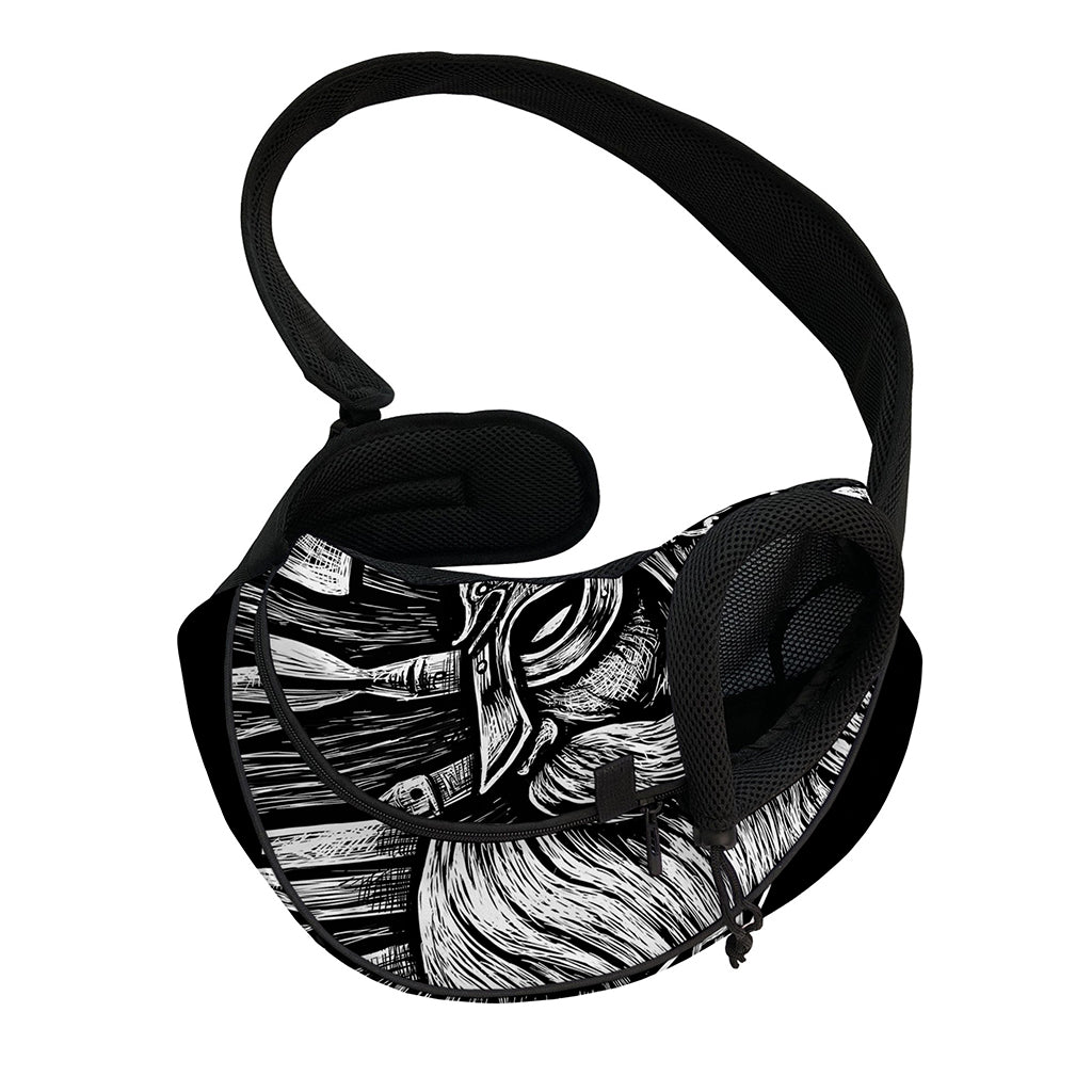 Black And White Viking God Odin Print Pet Sling Carrier