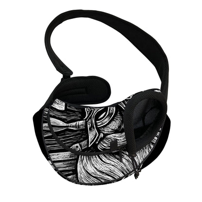 Black And White Viking God Odin Print Pet Sling Carrier