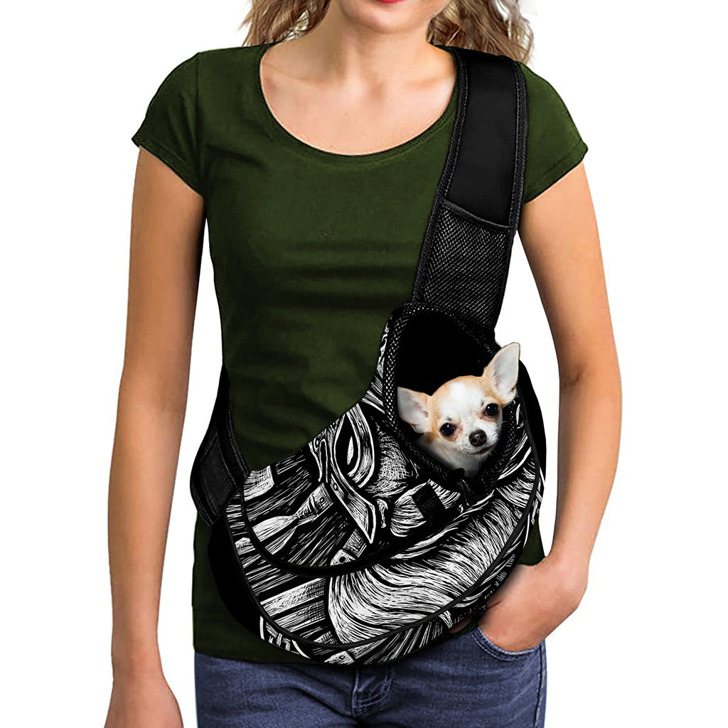 Black And White Viking God Odin Print Pet Sling Carrier