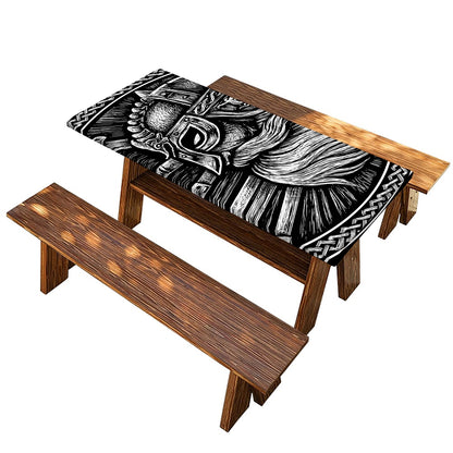 Black And White Viking God Odin Print Picnic Table Cover
