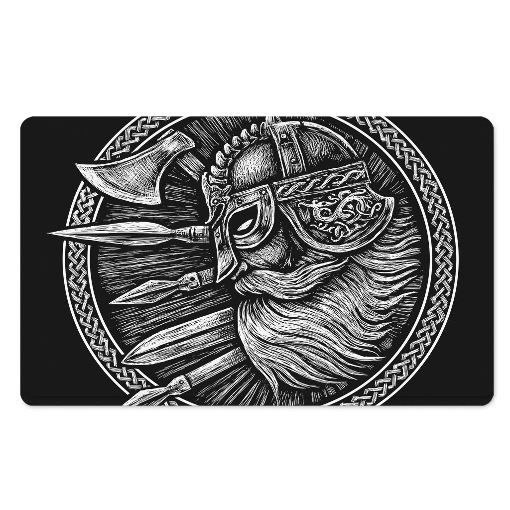 Black And White Viking God Odin Print Polyester Doormat