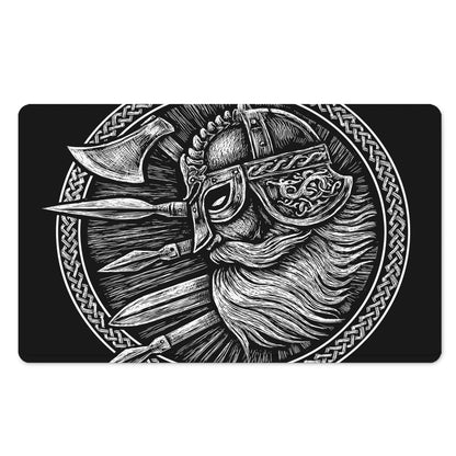 Black And White Viking God Odin Print Polyester Doormat