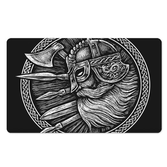 Black And White Viking God Odin Print Polyester Doormat