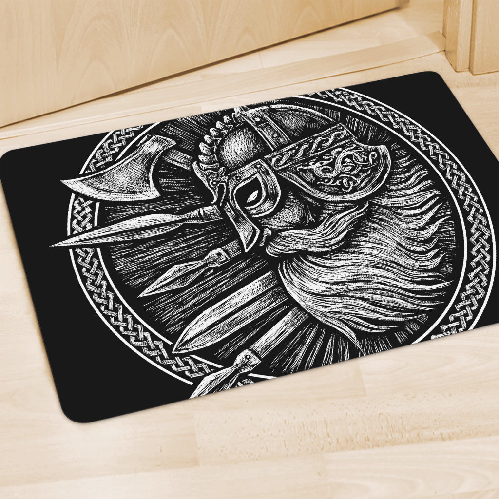 Black And White Viking God Odin Print Polyester Doormat