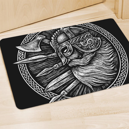 Black And White Viking God Odin Print Polyester Doormat