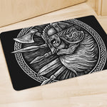 Black And White Viking God Odin Print Polyester Doormat