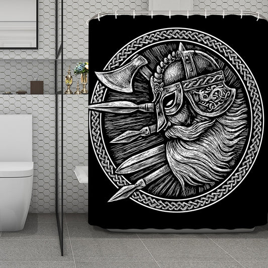 Black And White Viking God Odin Print Polyester Shower Curtain