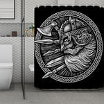 Black And White Viking God Odin Print Polyester Shower Curtain