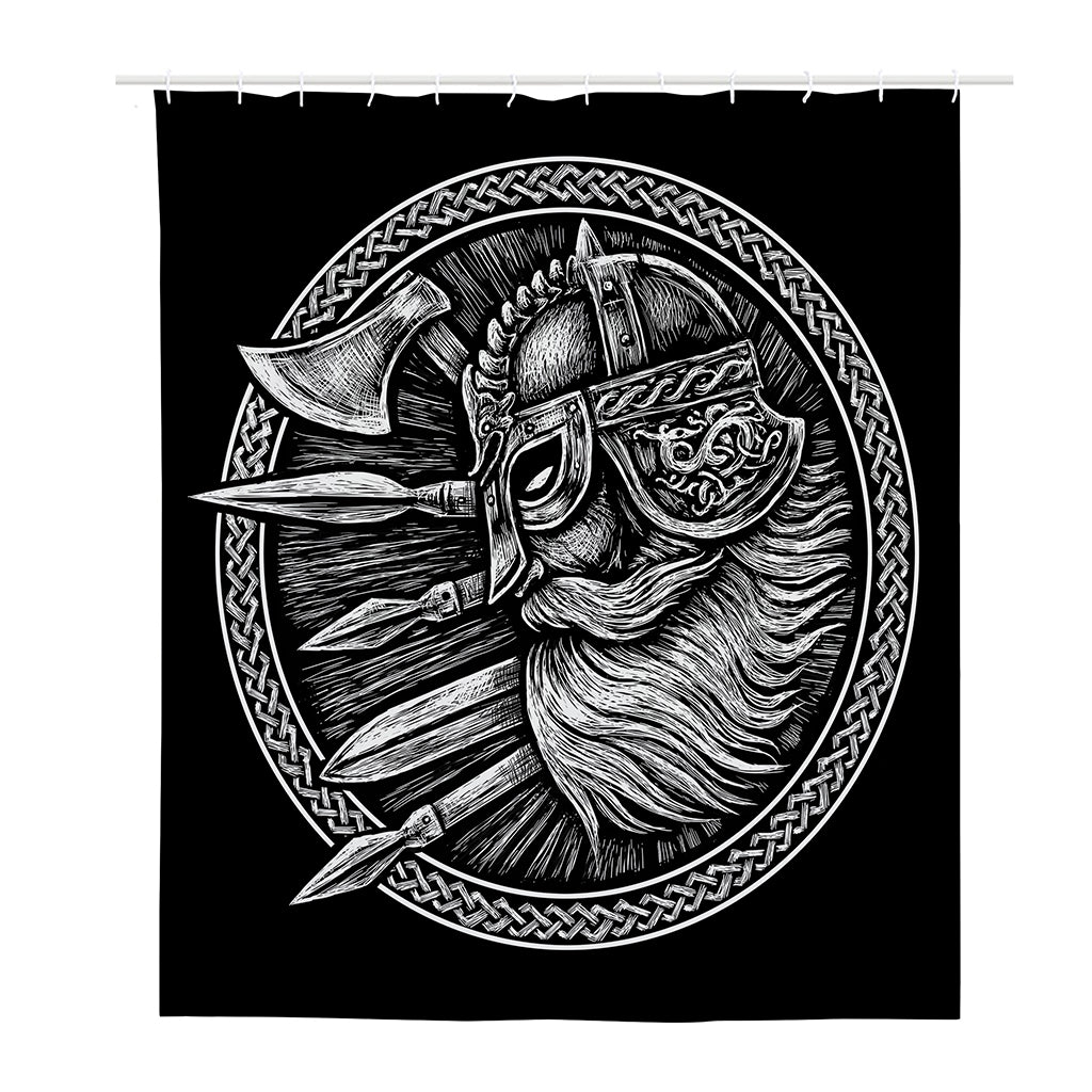 Black And White Viking God Odin Print Polyester Shower Curtain