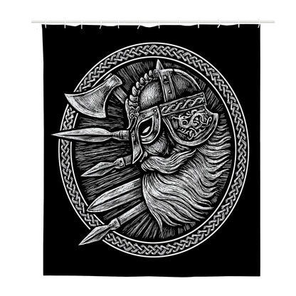 Black And White Viking God Odin Print Polyester Shower Curtain