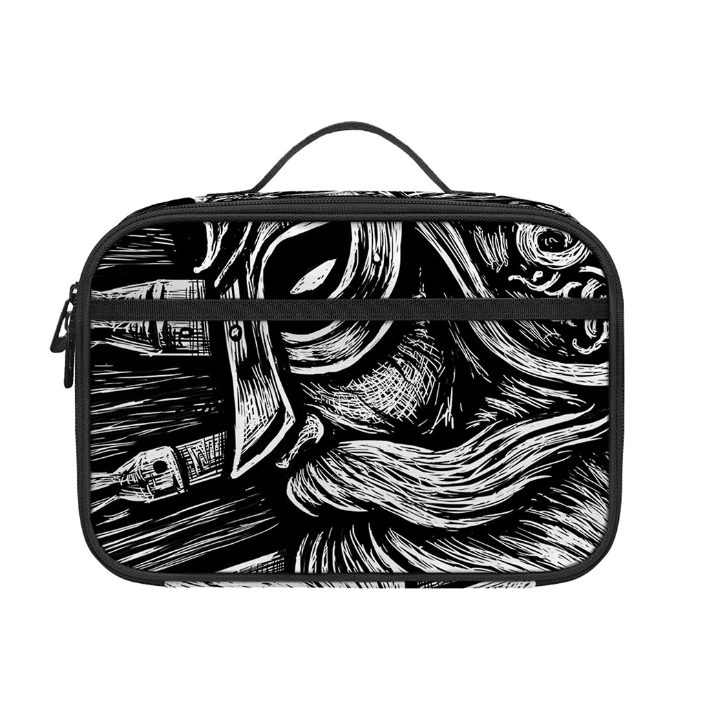 Black And White Viking God Odin Print Portable Lunch Bag