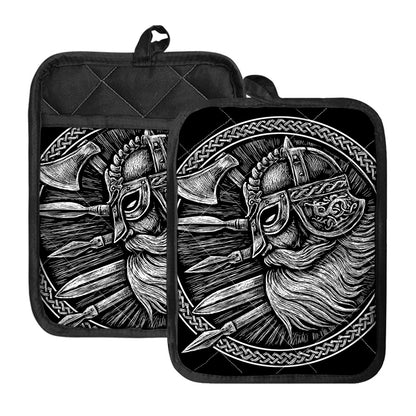 Black And White Viking God Odin Print Pot Holders With Pocket